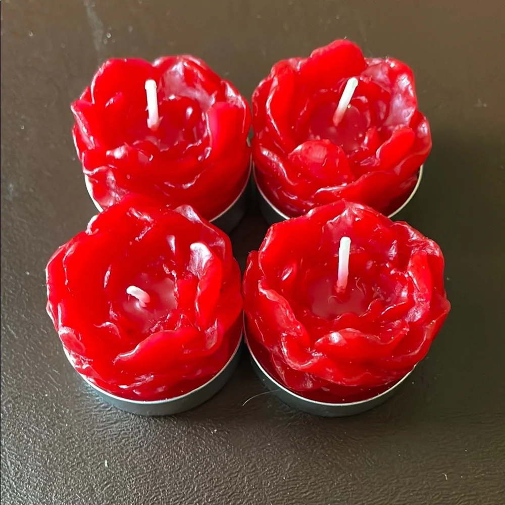 4 Red Rose Shaped Tea Light Candles